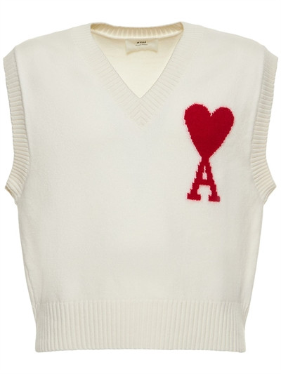 AMI Paris - Ami de coeur logo wool vest - White/Red | Luisaviaroma | Luisaviaroma