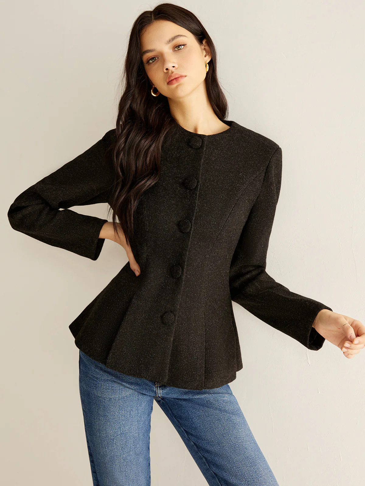 Pleated Button Slim Blazer Without Belt | Commense