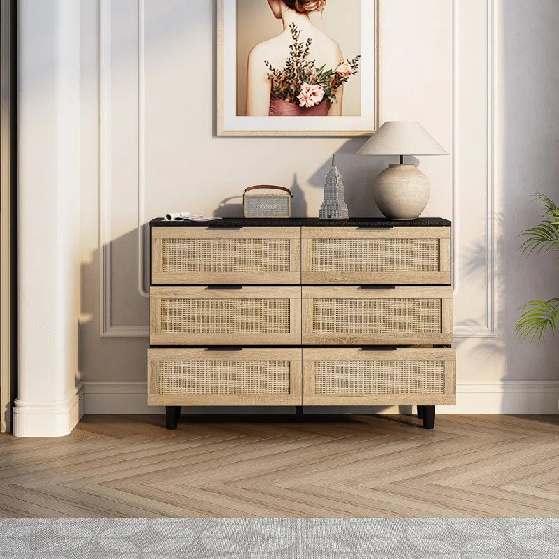 Rattan 6 Drawer Dresser,Storage Cabinet with Wooden Legs | Wayfair North America