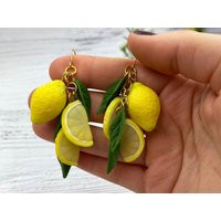 Lemon Earrings, Slice Lemon Dangle Earrings Fruit Food Vegan Best Gift For Friend, Tropical Summer | Etsy (US)