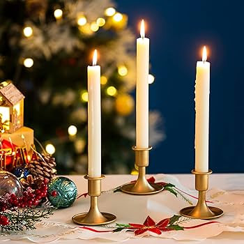 Gold Taper Candle Holder Set of 2, Hewory Short Skinny Brass Candlestick Holders, Vintage Small L... | Amazon (US)
