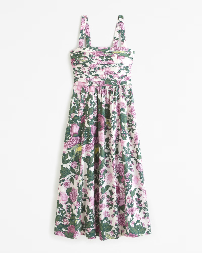 Women's Emerson Linen-Blend Wide Strap Midi Dress | Women's New Arrivals | Abercrombie.com | Abercrombie & Fitch (US)