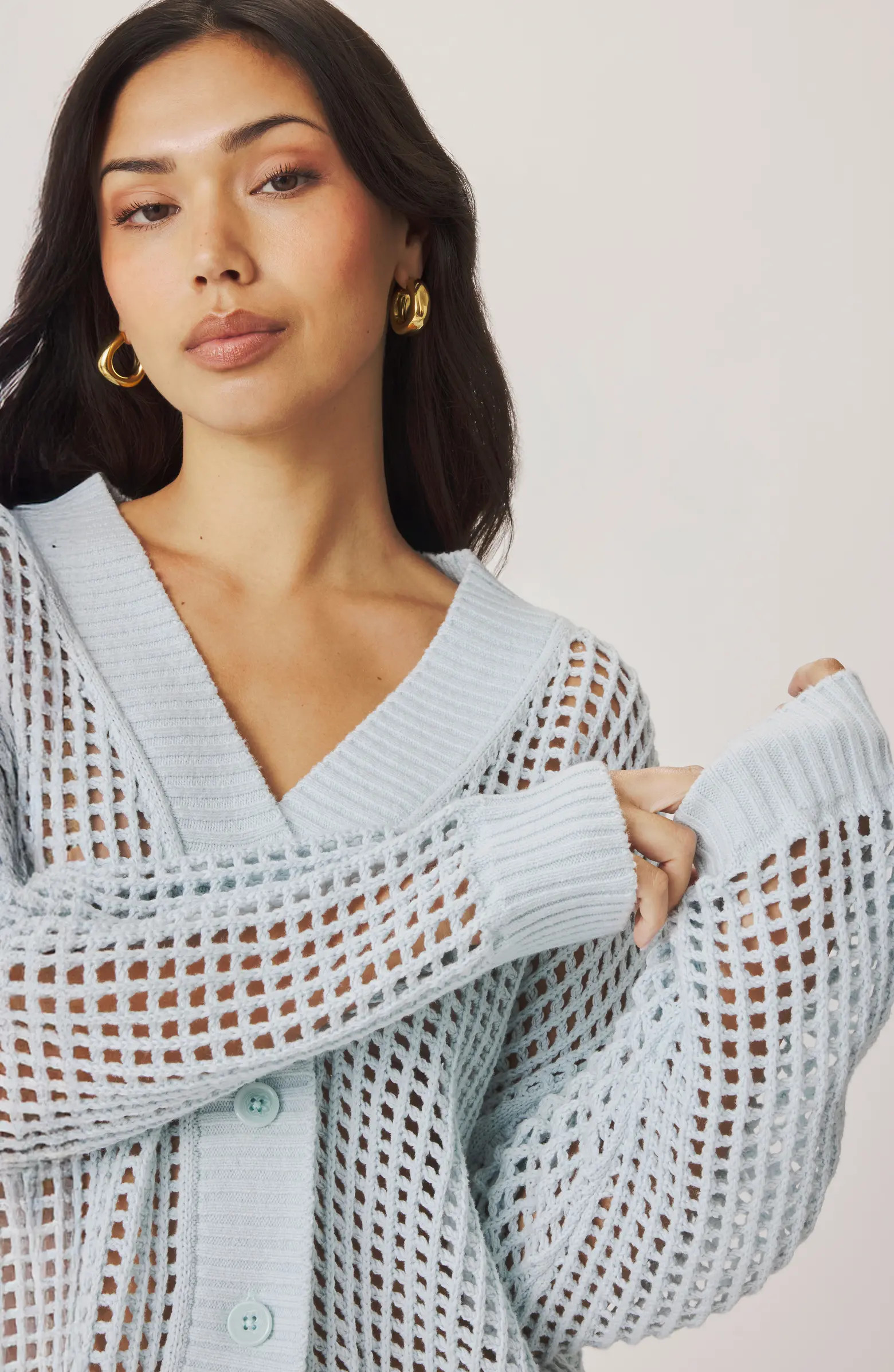 Camellia Openwork V-Neck Cotton Blend Cardigan | Nordstrom