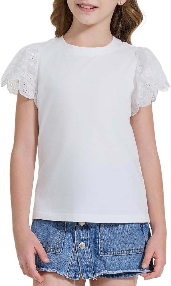 WULFUL Girls Shirts Fashion Cotton Summer Short Sleeve Tops Casual T-Shirts 4-15 Years Old | Amazon (US)