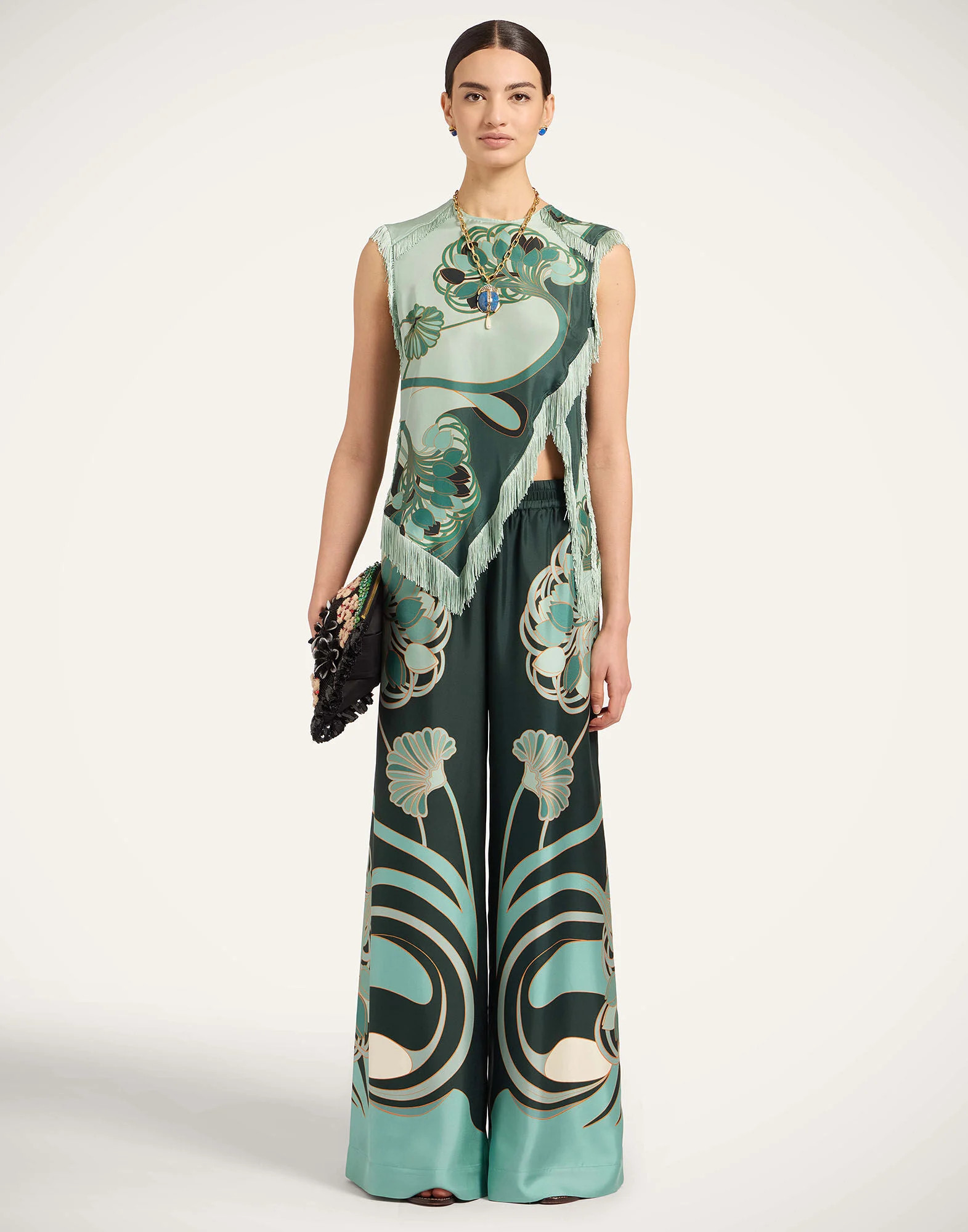 Palazzo Pants in Blooming Tulip Placée Dark Green for Women | La DoubleJ | La DoubleJ