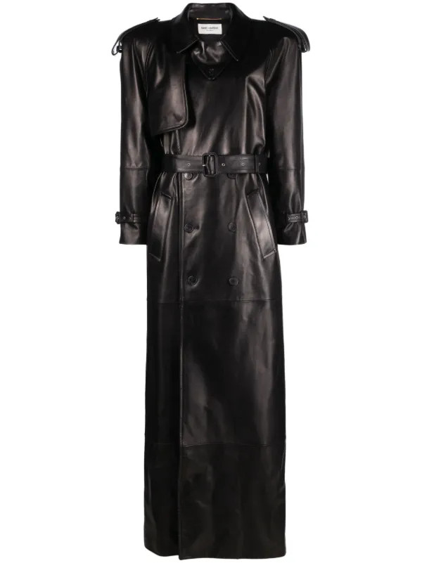 Saint Laurent double-breasted Leather Trench Coat - Farfetch | Farfetch Global