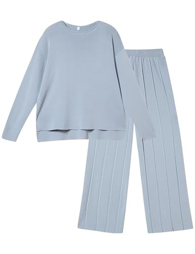 IQSQSQ Womens 2 Piece Outfits Sweater Sets Long Sleeve Pullover Wide Leg Pants Lounge Sets | Amazon (US)