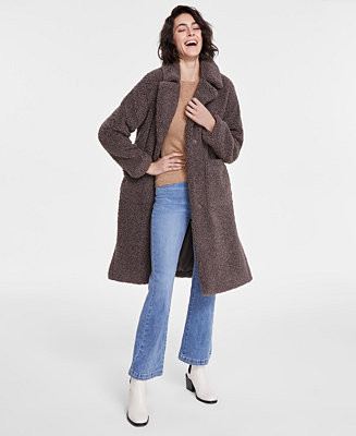 BCBGMAXAZRIA Women's Notched-Collar Teddy Coat - Macy's | Macy's