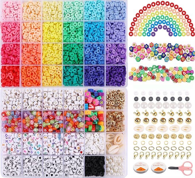 6500+ pcs Flat Heishi Clay Beads for Jewelry Making Bracelet Making Kit with Alphabet Letter Bead... | Amazon (US)