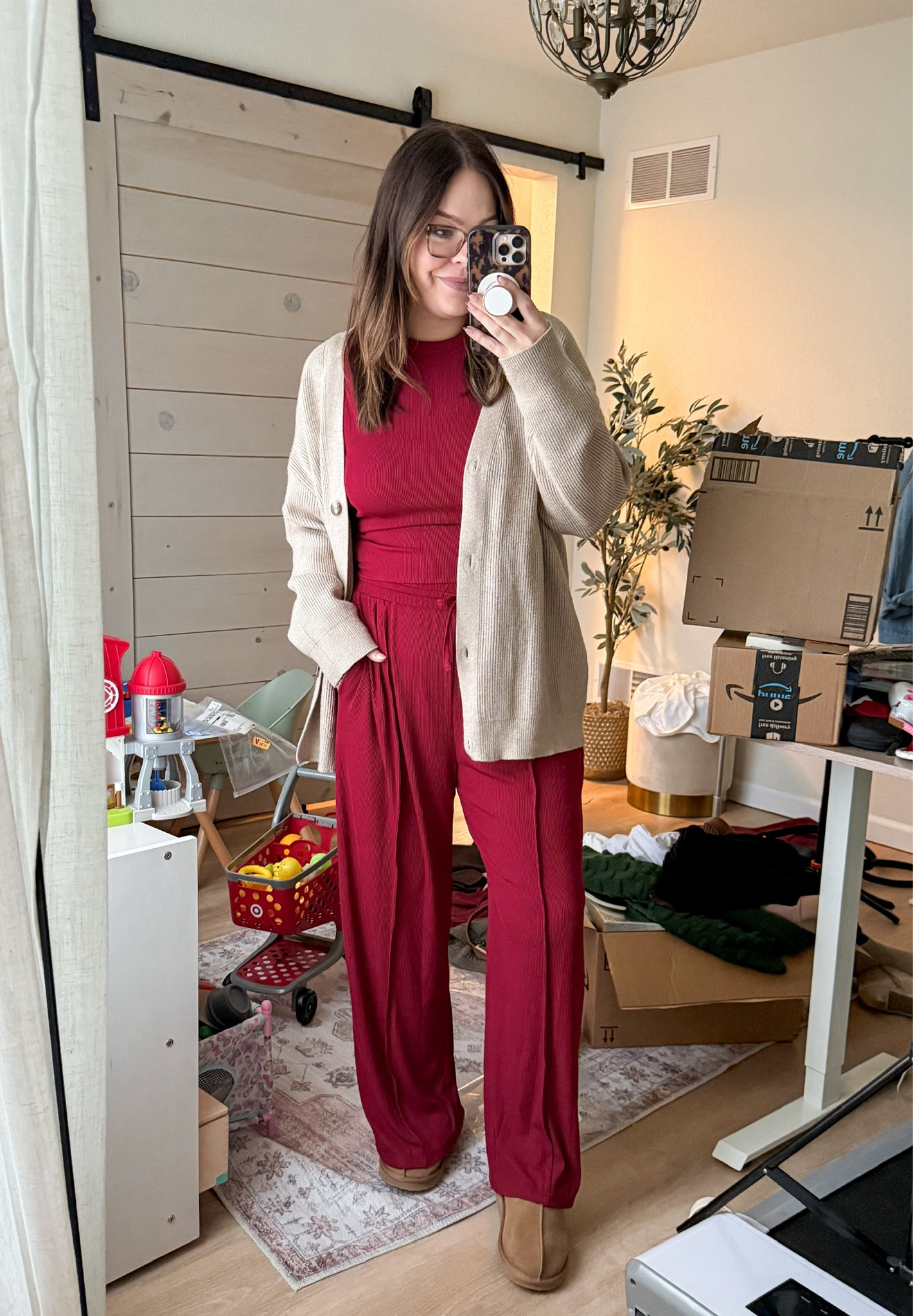 Cozy go-to mom outfit, wearing size large in the set and cardigan // matching set / neutral cardigan / midsize mom outfit 

#LTKFindsUnder50 #LTKMidsize #LTKStyleTip