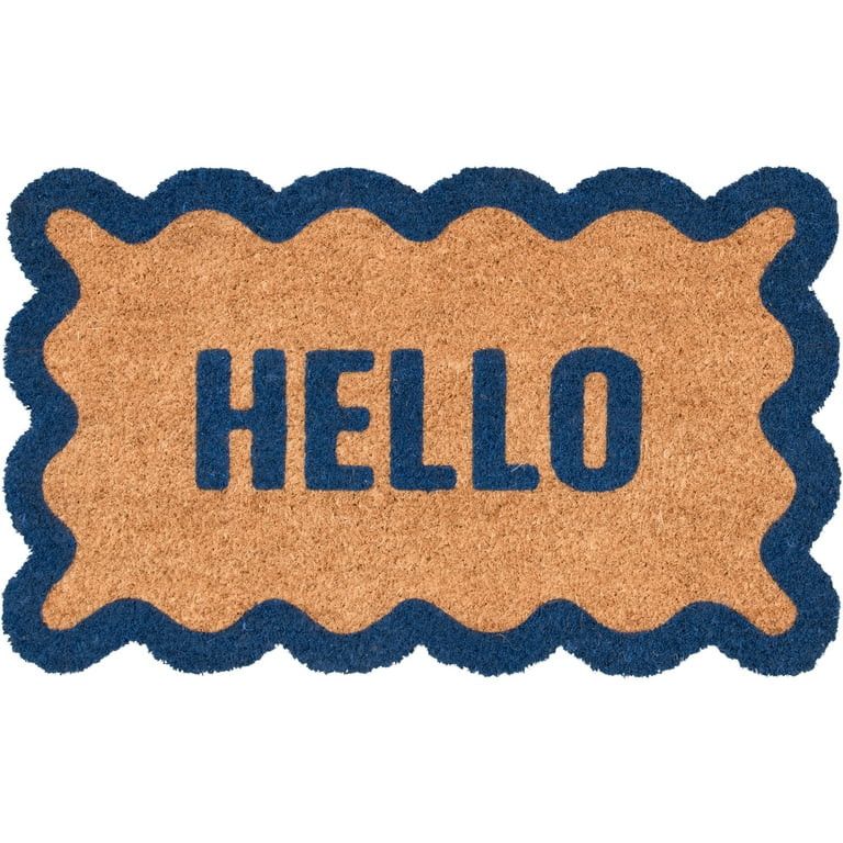 Mainstays by Becky G. & Alejandra Coir Outdoor Mat, Hello with Blue Border, 18" x 30" | Walmart (US)