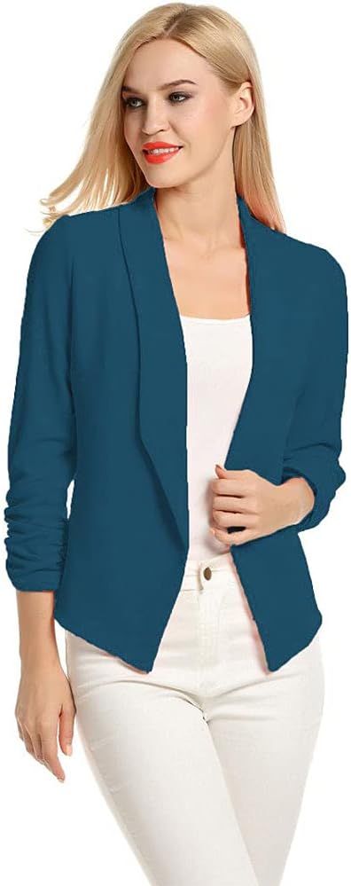 POGTMM Women 3/4 Sleeve Blazer Open Front Cardigan Jacket Work Office Blazer | Amazon (US)