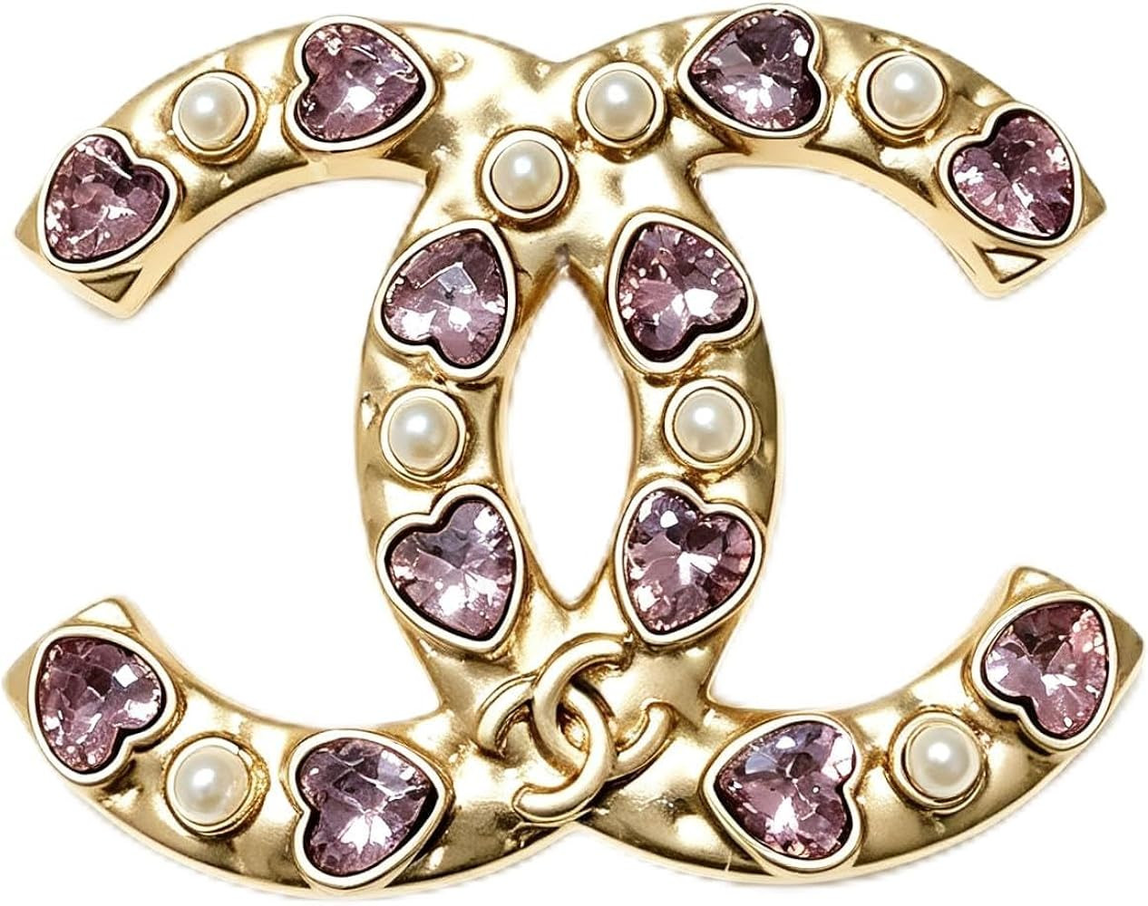 Brooch Pin with Pink Heart Crystals and Faux Pearls | Amazon (US)