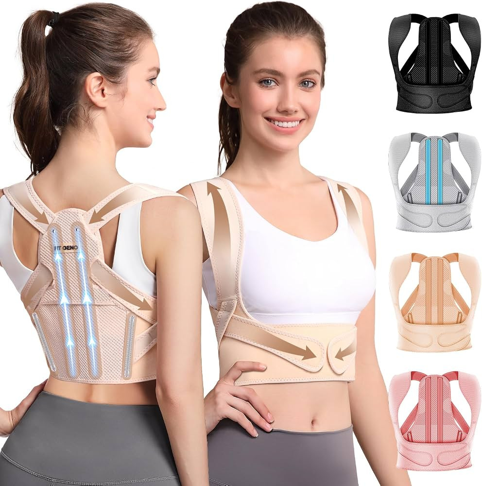 Fit Geno Posture Corrector for Women: Adjustable Lightweight Upper Back Brace for Neck Shoulder &... | Amazon (US)