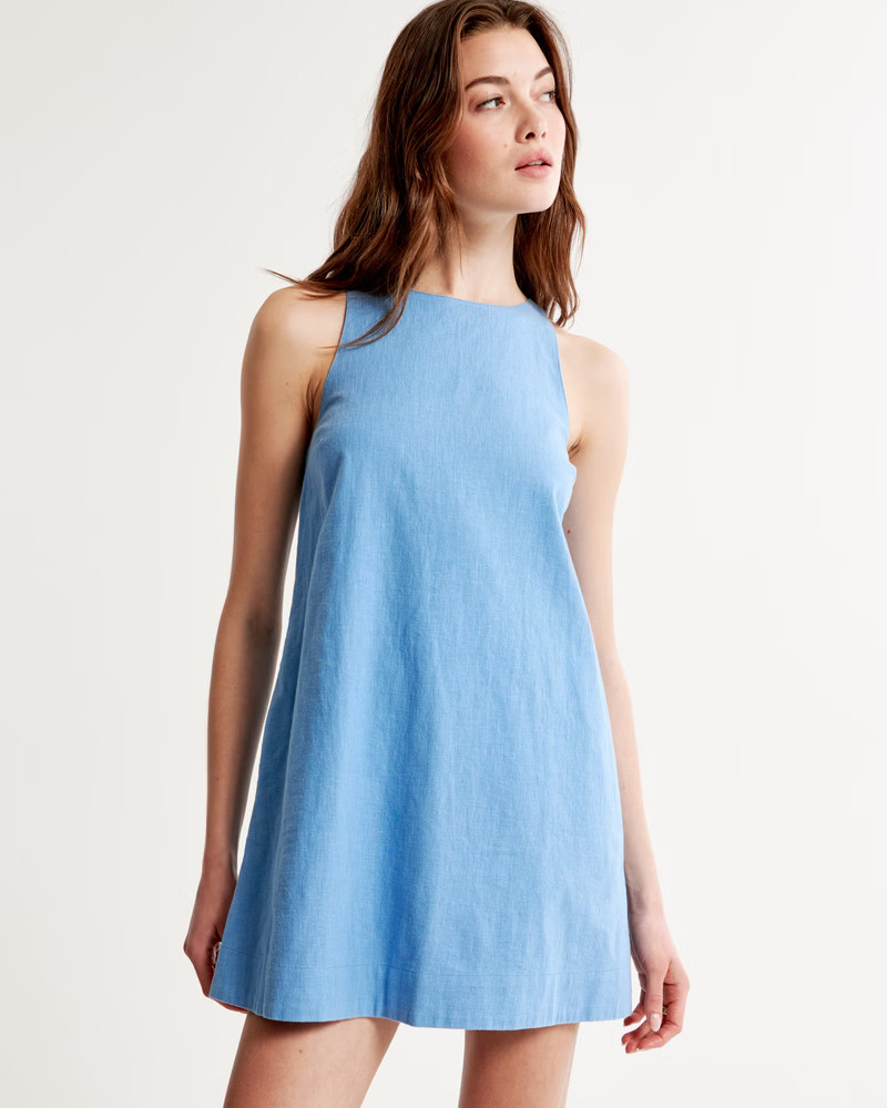 High-Neck Linen-Blend Mini Dress | Abercrombie & Fitch (US)