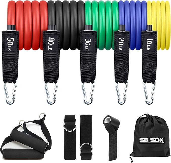 SB SOX Resistance Bands Set (Pro) for Men & Women – 5 Stackable Premium Cable Bands with Handle... | Amazon (US)