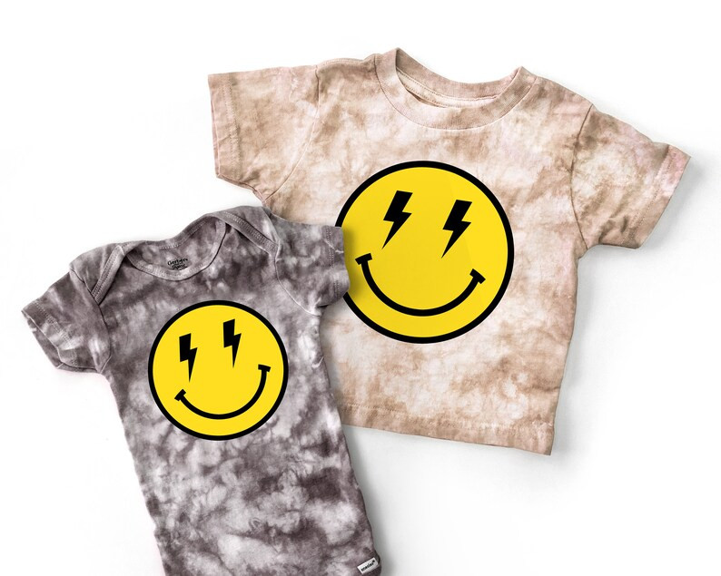 Rock n Roll Lightning Bolt Smiley Custom Tie Dye Baby Onesie Bodysuit or Toddler T-Shirt in Long ... | Etsy (US)