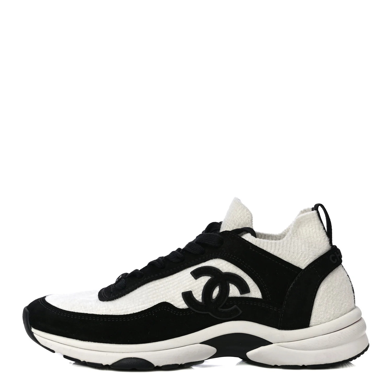 CHANEL Fabric Suede Calfskin CC Sneakers 39.5 White Black | FASHIONPHILE (US)