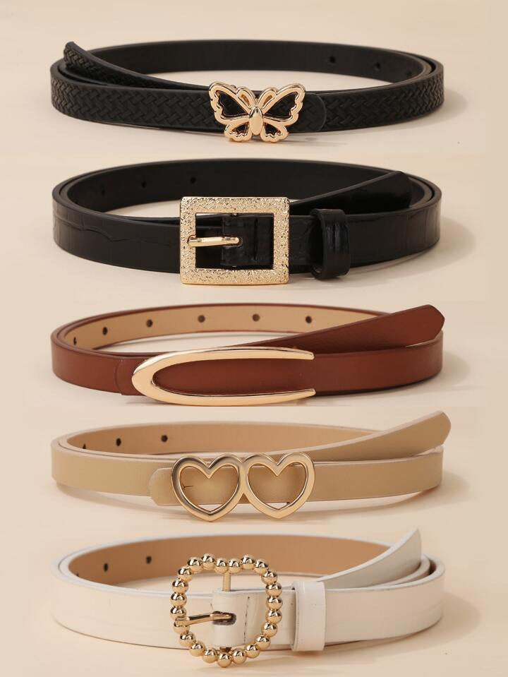 5pcs Women Fashionable Minimalist Butterfly & Square Buckle Belt For Daily Life | SHEIN