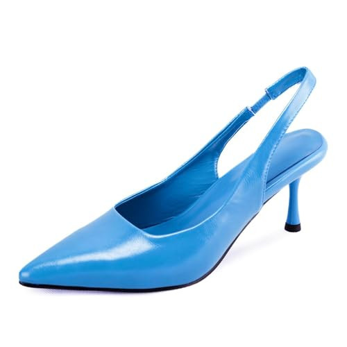 heelchic Metallic Pumps: Blue Slingback Kitten Heels, Dress Shoes for Women, Low Heels, Comfortable - Size 7.5 | Amazon (US)