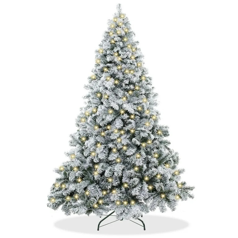 Casafield 7.5FT Pre-Lit Realistic Snow-Flocked Pine Artificial Holiday Christmas Tree with Sturdy... | Walmart (US)