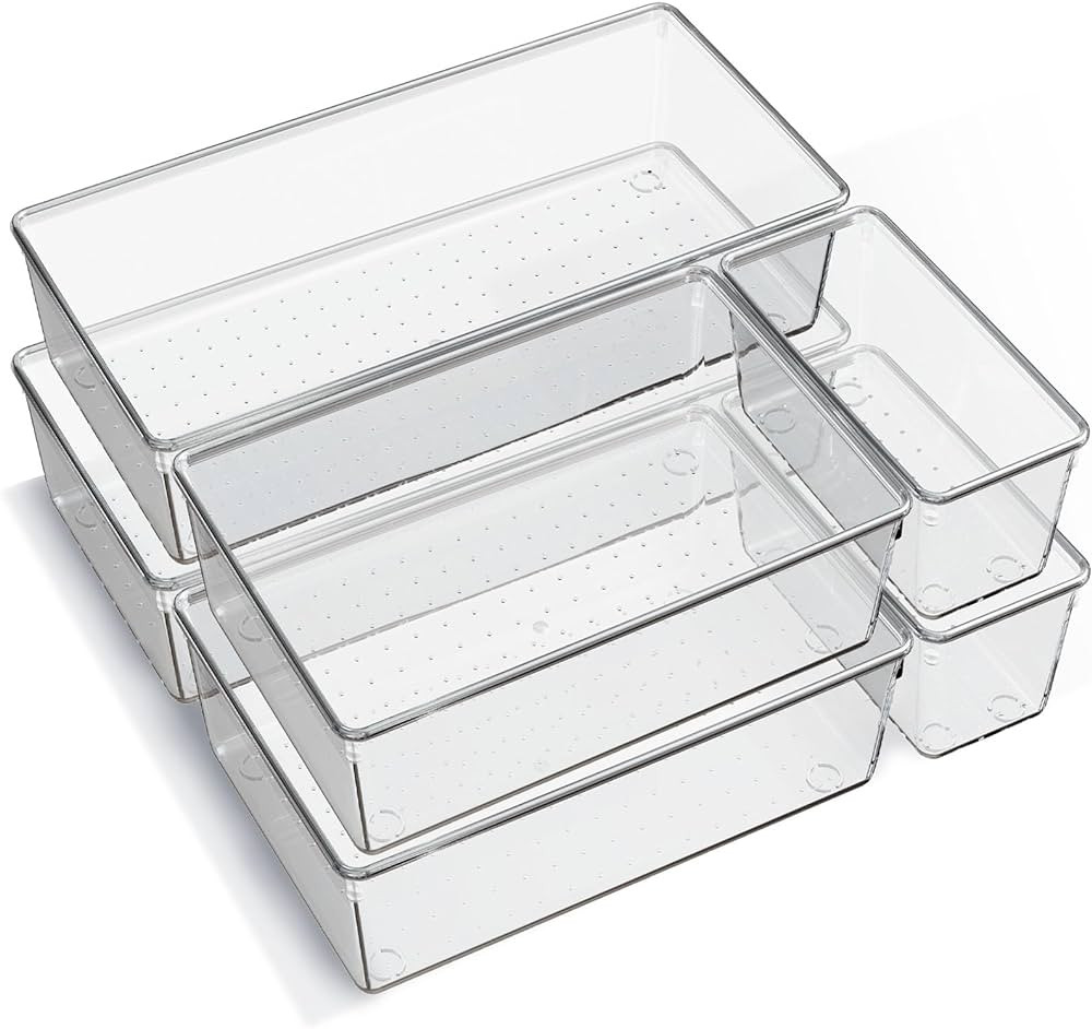 6 Pack Large Clear Plastic Drawer Organizer Trays, Acrylic Kitchen Drawer Organization and Storag... | Amazon (US)
