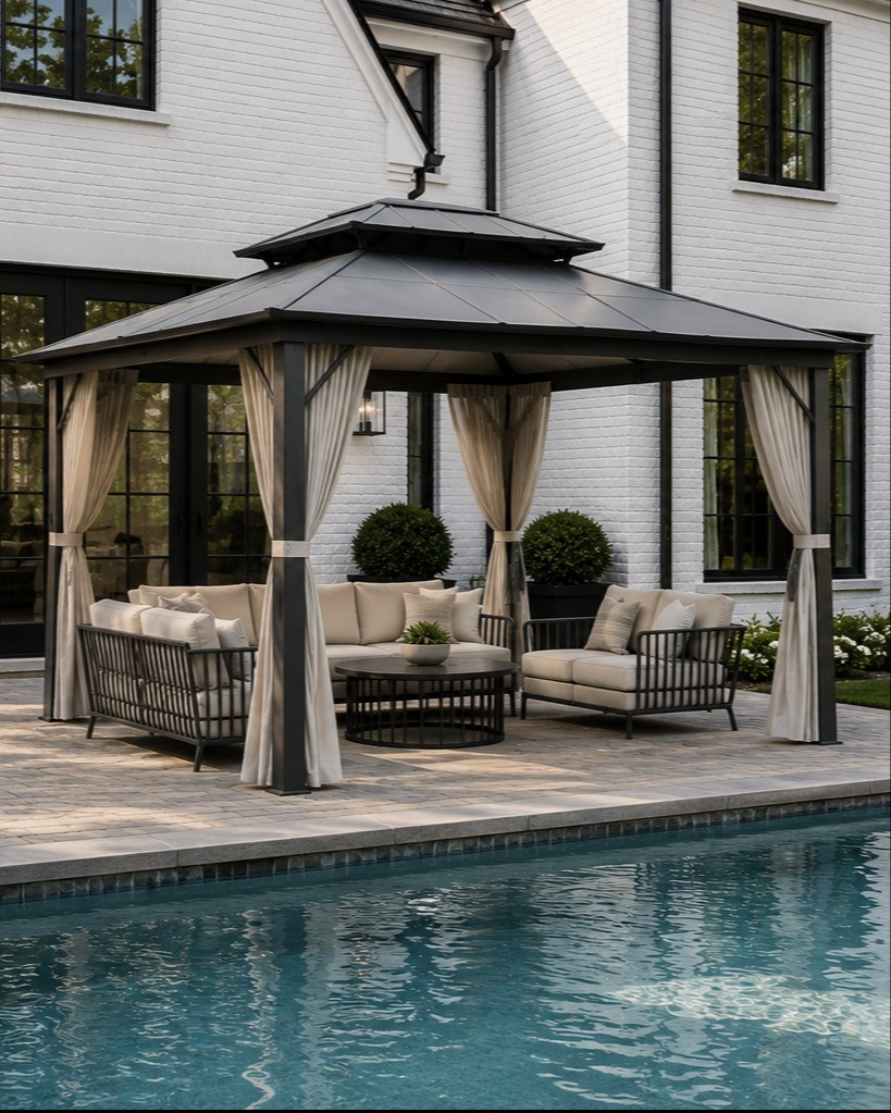 aluminum frame gazebo with double roof canopy, netting, and curtains. Sets up permanently on any lawn, garden, or patio. 

ltkhome, ltkfindsunder100, ltkfamily, outdoorliving, backyard, gazebo, pergola, patio life, outdoor decor, backyard goals, garden life, patio decor, outdoor space, backyard decor, aluminium pergola, outdoor pavilion, home depot, wayfair, amazon, target, homegoods, wal mart

#LTKHome
