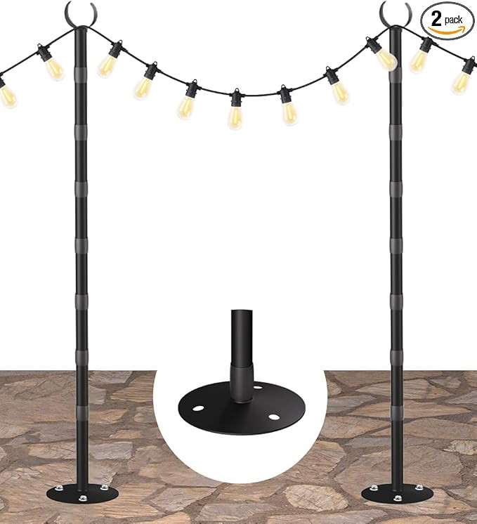 10Ft String Light Poles for Hard Surfaces, Outdoor Light Stand for Backyard, Garden & Patio Party... | Amazon (US)