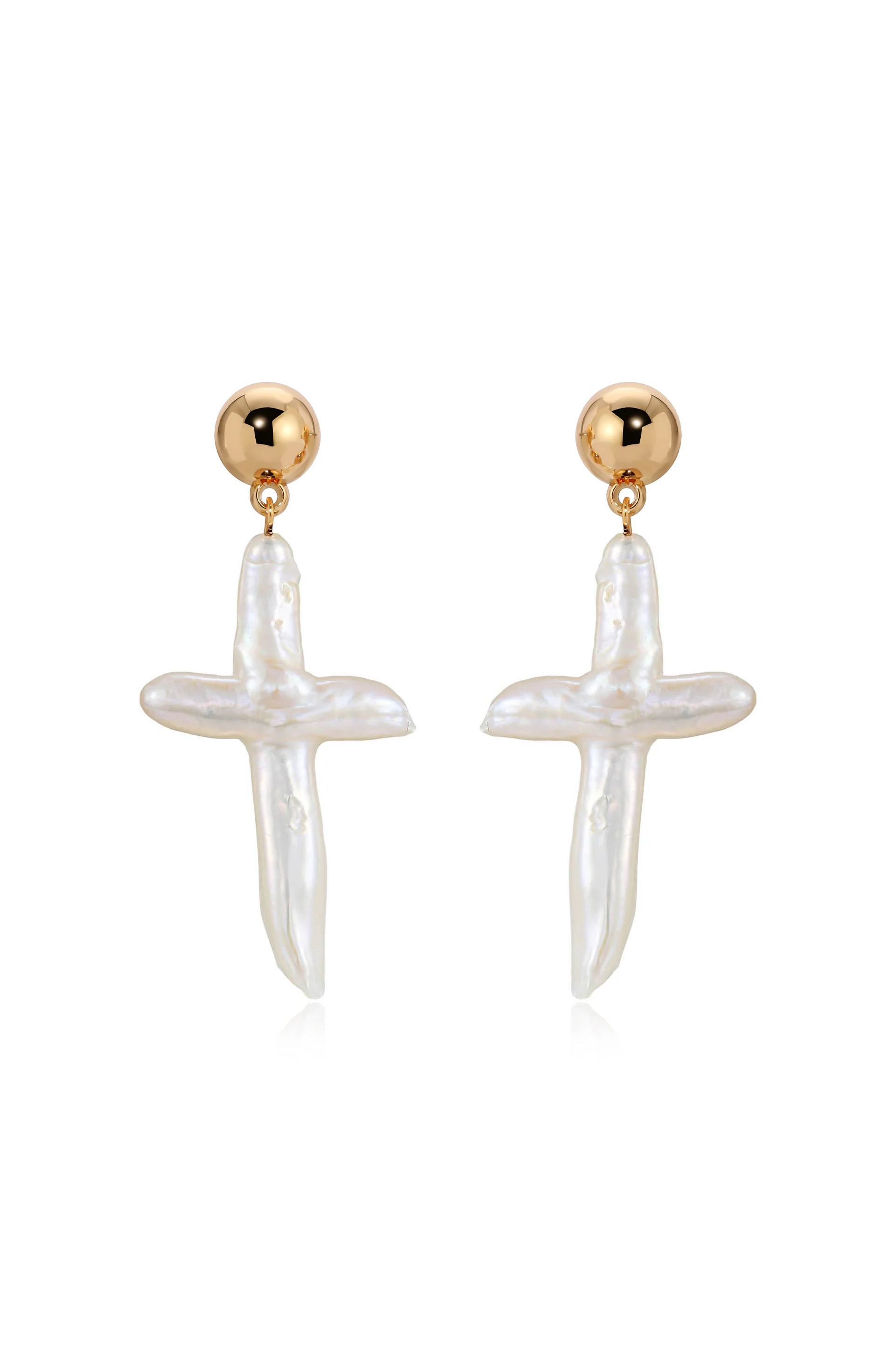 Organic Freshwater Pearl Cross Earrings | Ettika