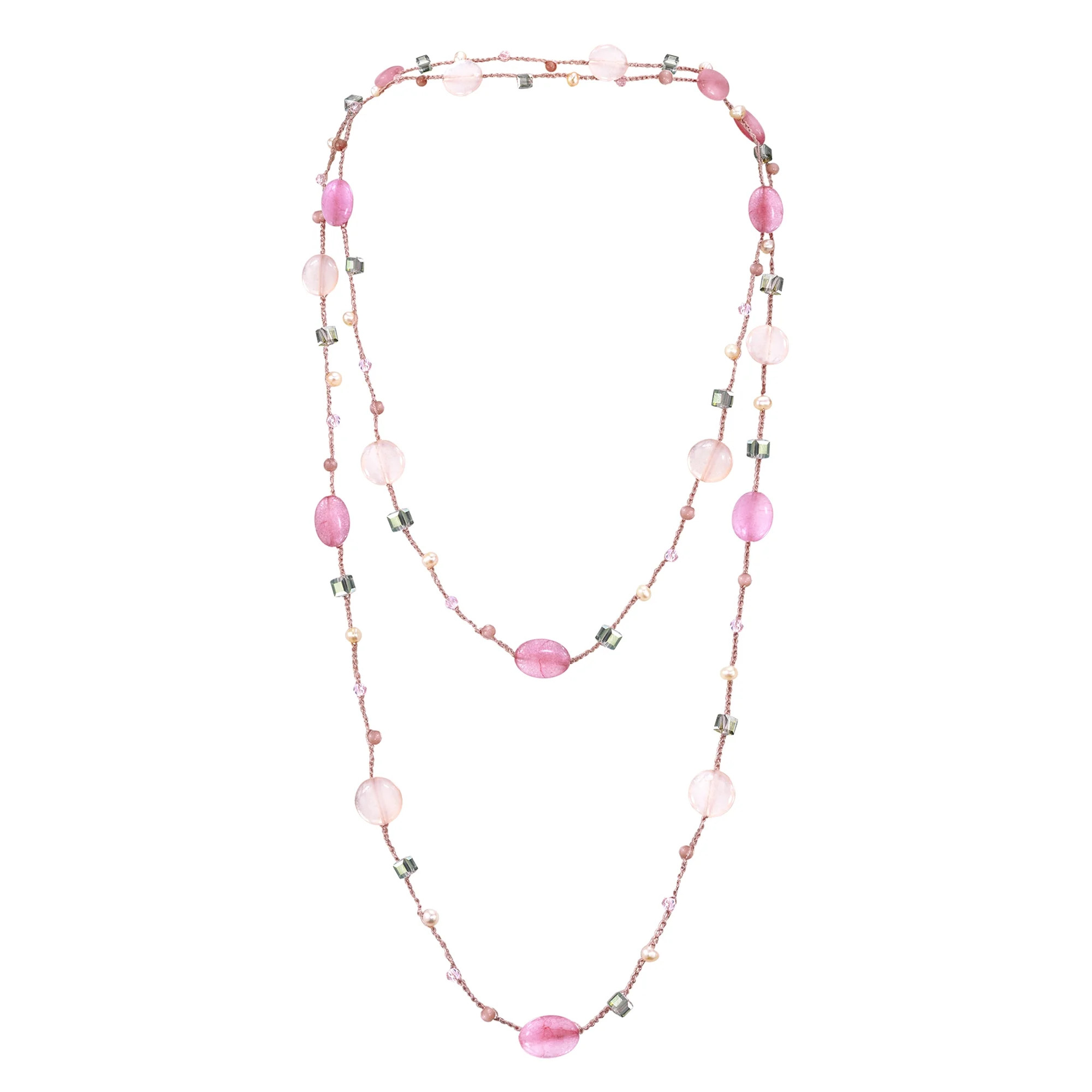 Elegantly Long Pink Quartz & Pearls Statement Necklace | Walmart (US)
