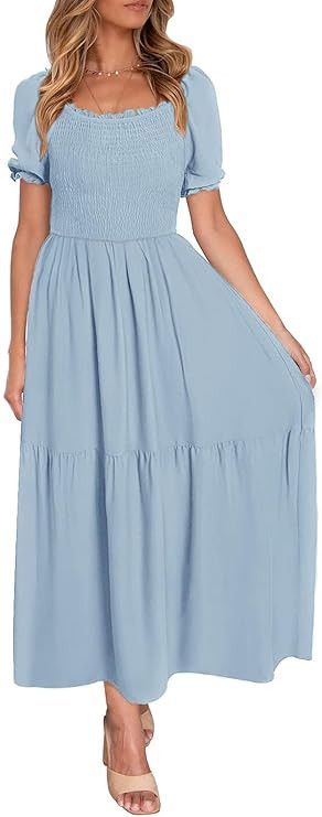 ZESICA Women's 2026 Summer Boho Floral Print Dress Square Neck Ruffle Swing Beach Vacation Long M... | Amazon (US)