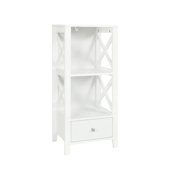 Spirich Home Modern X- Frame Freestanding Floor 3-Shelf Bathroom Storage Tower with Single Drawer... | Walmart (US)