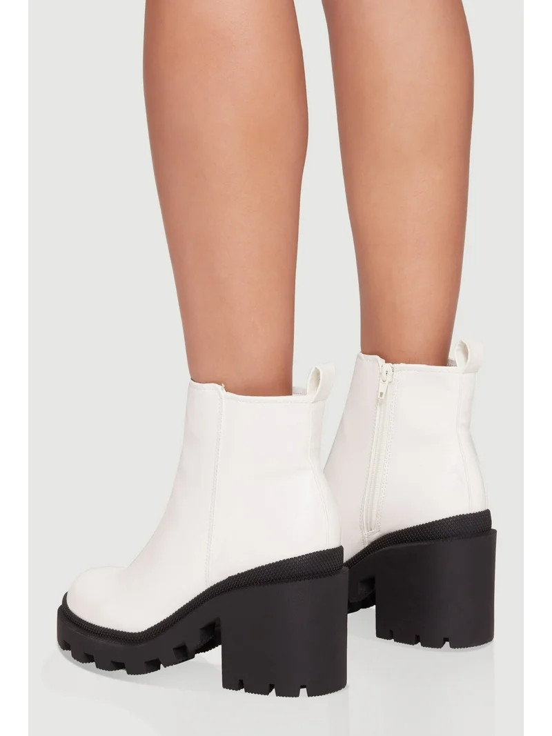 Women's Side Zip Round Toe Chunky Heel Booties | Walmart (US)