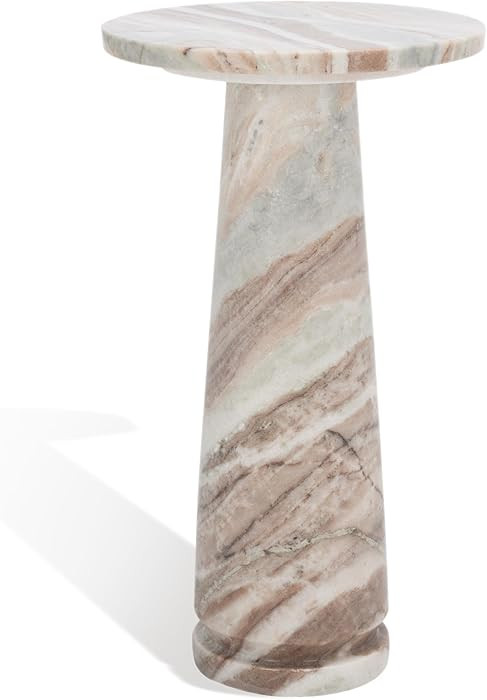 SAFAVIEH Couture Collection Valentia Small Accent Table, Round White and Brown Marble (SFV9704B) | Amazon (US)
