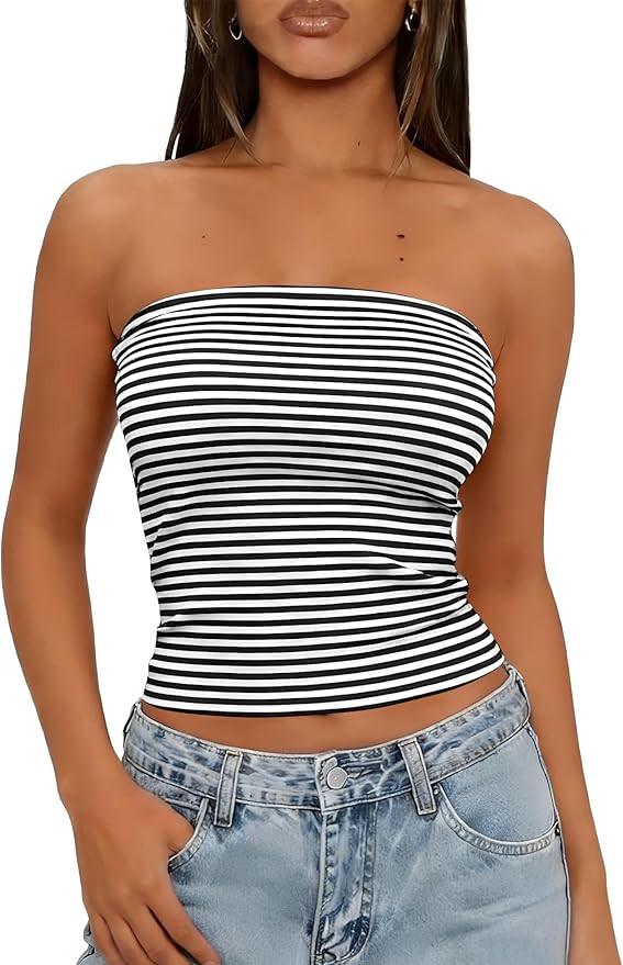 LOMON Summer Tube Tops for Women 2026 Y2k Sexy Going Out Crop Strapless Sleeveless Basic Fitted B... | Amazon (US)