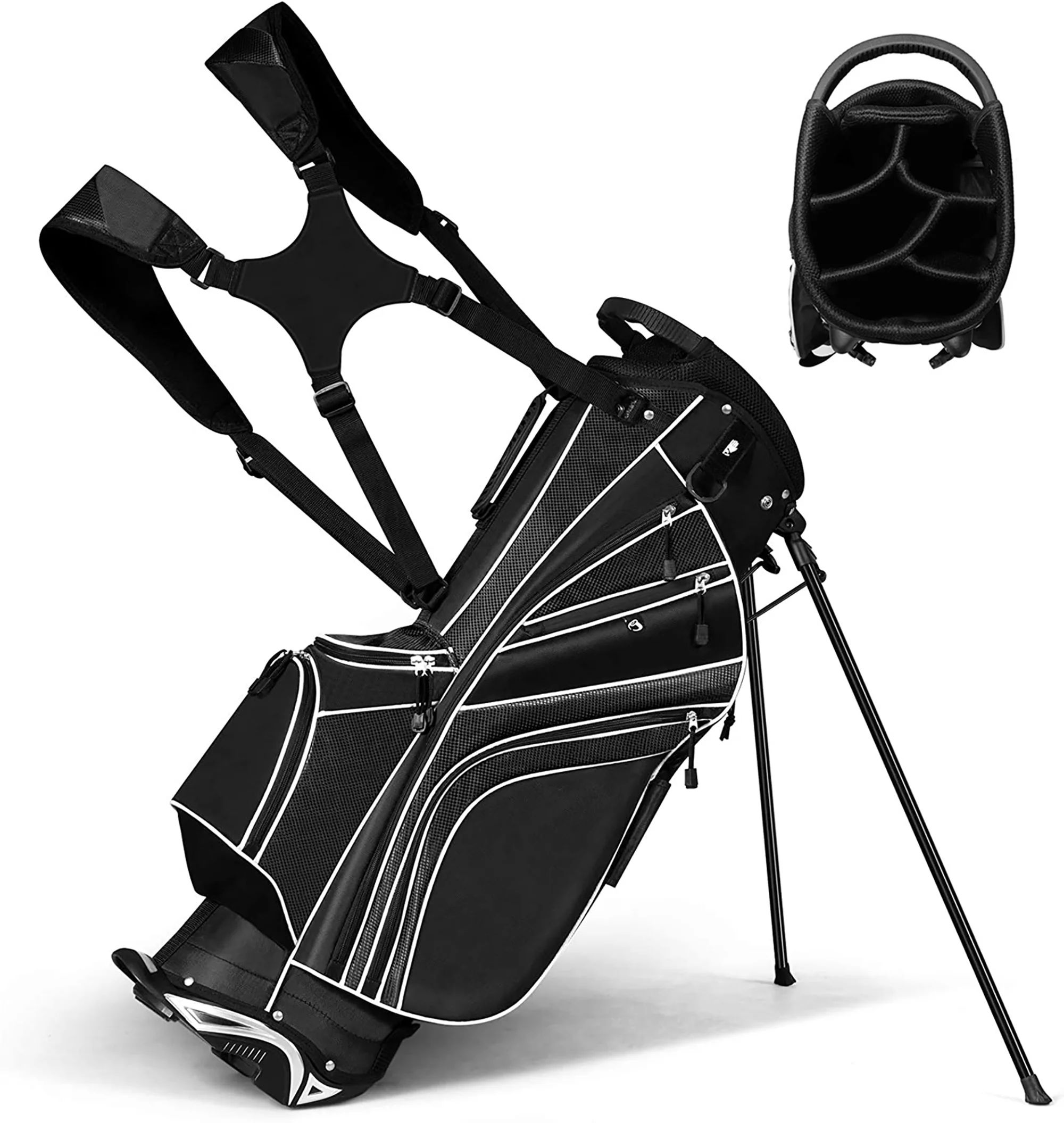 Costway Golf Stand Cart Bag Club w/6 Way Divider Carry Organizer Pockets Storage Black | Walmart (US)