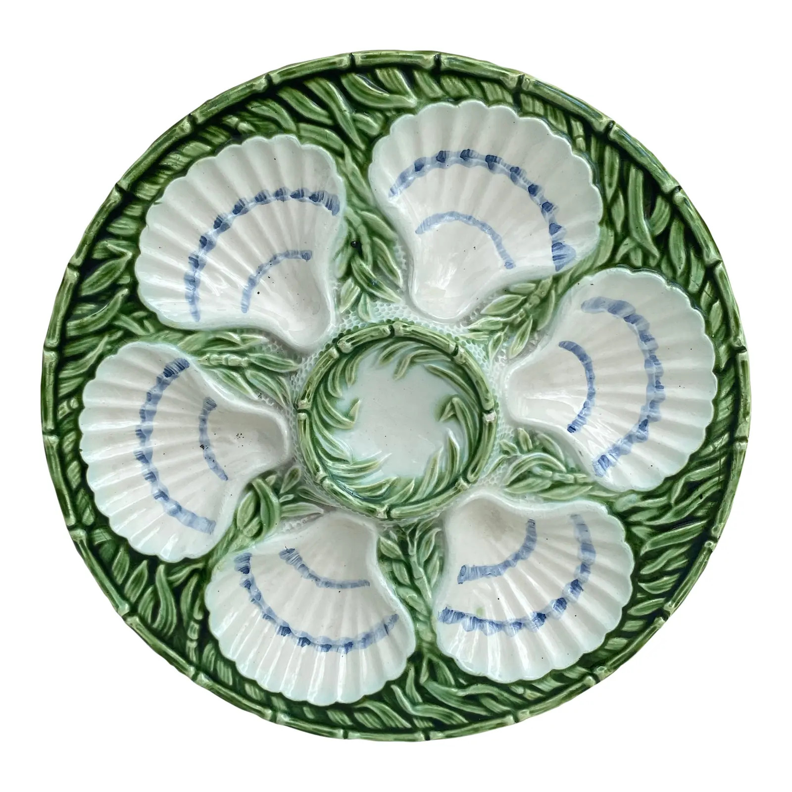 French Majolica Oyster Plate Salins, Circa 1890 | Chairish
