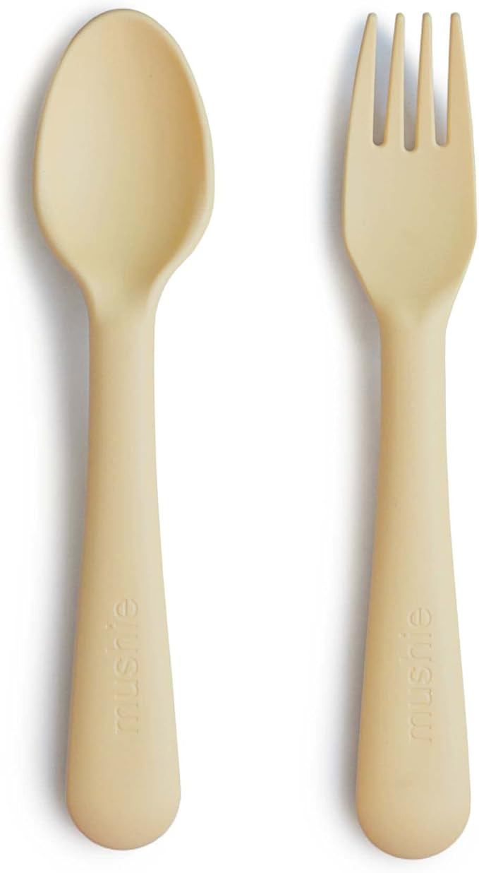 mushie Flatware Fork and Spoon Set For Kids | Made in Denmark (Daffodil) | Amazon (US)