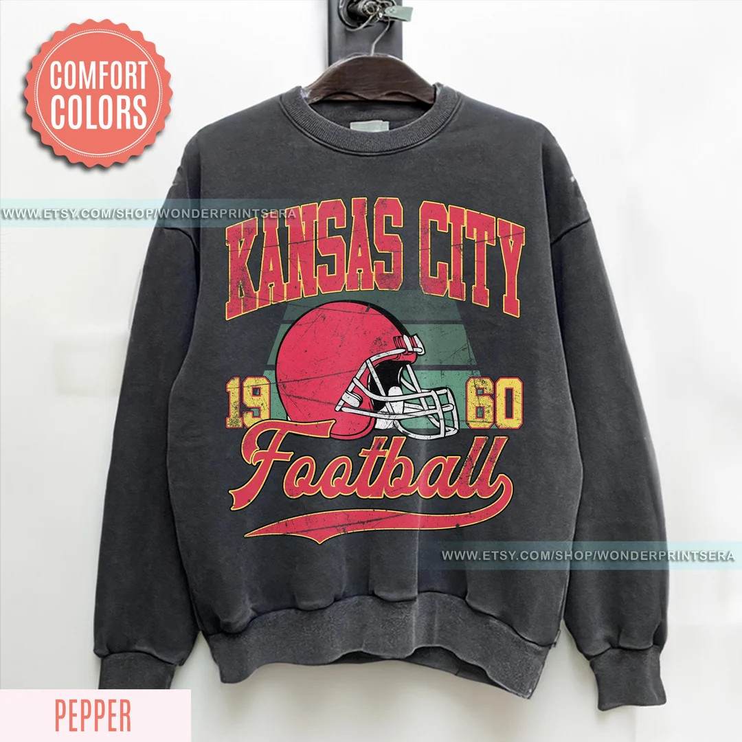 Vintage Style Kansas City Football Comfort Colors Crewneck Sweatshirt,kansas City Football Sweats... | Etsy (US)