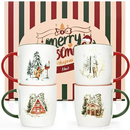 Futtumy Christmas Gifts Ceramic Mugs, Christmas Snowscape Mugs Gifts Set of 4, Christmas Gifts, Birthday Gifts, White 11 fl oz Coffee Mugs Ceramic Mug Tea Cup | Walmart (US)