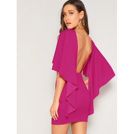 Open Back Asymmetrical Cloak Sleeve Dress | Walmart (US)