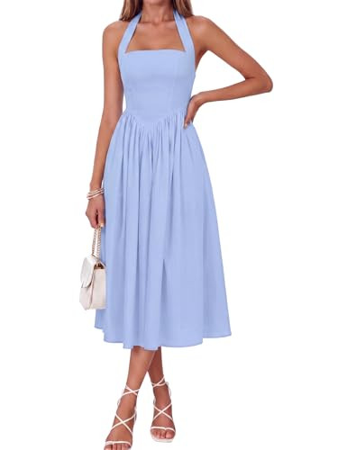 Parthea Women's Halter Corset Wedding Guest Midi Dress Blue | Amazon (US)