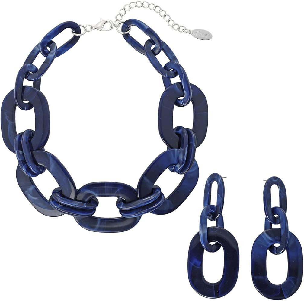 Bocar Acrylic Chunky Statement Necklace for Women Cube Link Chain Collar Necklace and Hoop Earrin... | Amazon (US)