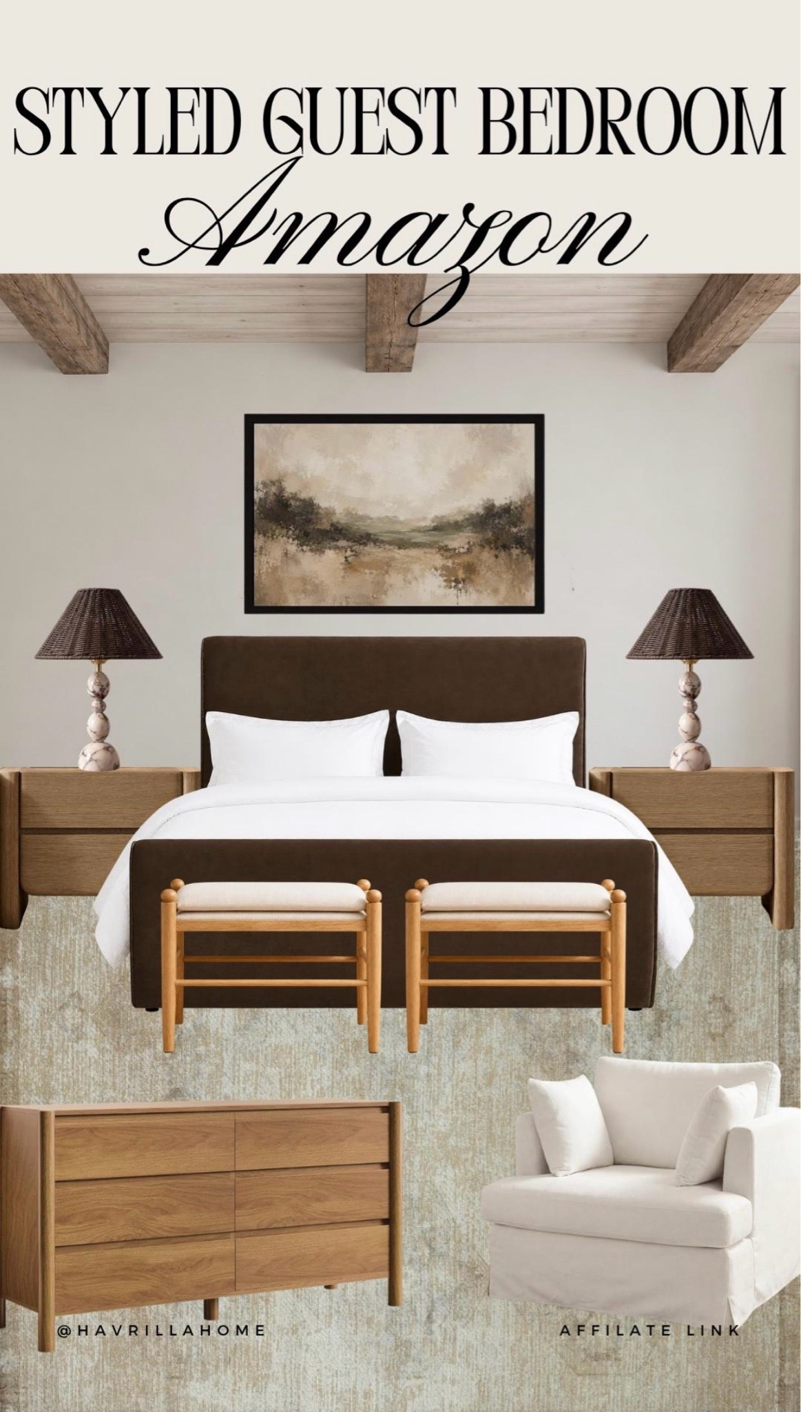 Styled Guest Bedroom, guest bedroom ideas, bedroom inspiration, Amazon bedroom, neutral bedroom decor, modern organic bedroom, wood ceiling beams, upholstered bed, white bedding, bedside lamps, landscape wall art, oak nightstands, bedroom bench, dresser, accent chair, area rug, cozy guest room, luxury bedroom aesthetic, designer bedroom, bedroom styling, Amazon home decor

#LTKHome

Comment SHOP below to receive a DM with the link to this post on my LTK ⬇ https://liketk.it/6jDWD

#LTKHome #LTKSaleAlert #LTKSeasonal