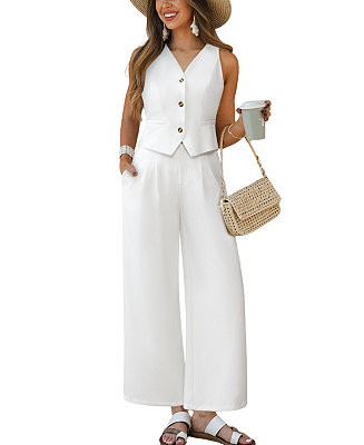 Women's Sleeveless Vest & Wide Leg Pants Set | Macy's