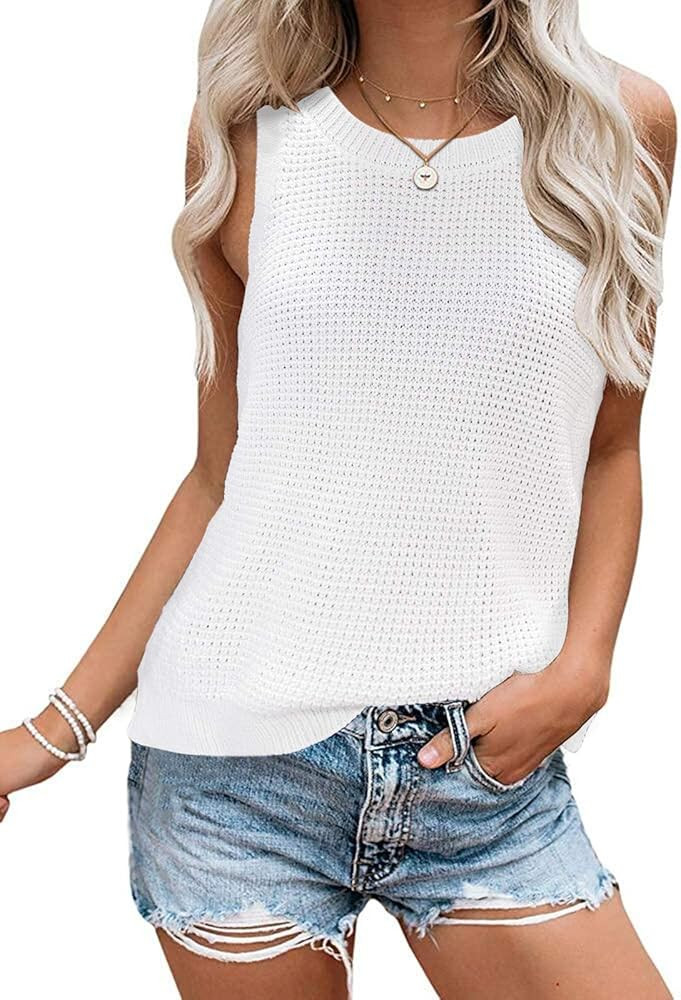 TECREW Womens Sleeveless Knit Tank Tops Side Split Casual Cami Sweater Vest | Amazon (US)