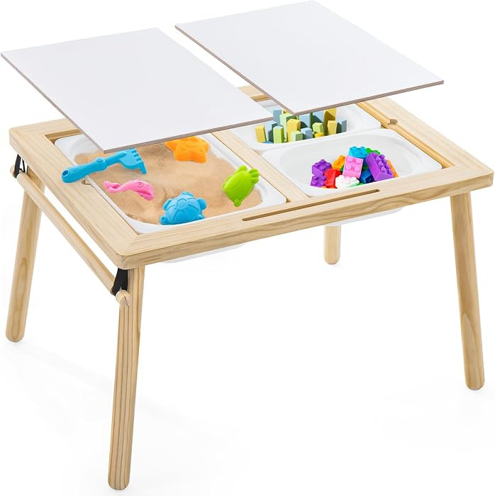 Sensory Tables for Toddlers,Kids Table with 3 Storage Bins, Activity Table with 7 Sand Toys, Indo... | Amazon (US)