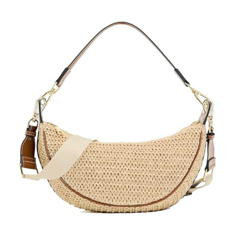 Straw Crossbody Bags for Women Beach Woven Hobo Handbag Summer Chic Crescent Shoulder Purses with Adjustable Strap 2025 Khaki | Amazon (US)