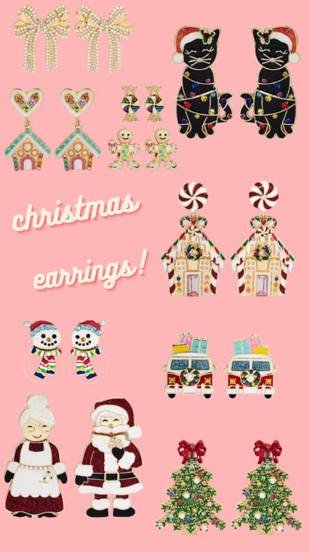 Christmas earrings holiday earring collection santa mrs claus gingerbread houses snowmen Christmas trees cute sugarfix baublebar target budget earrings 

#LTKunder50 #LTKSeasonal #LTKHoliday