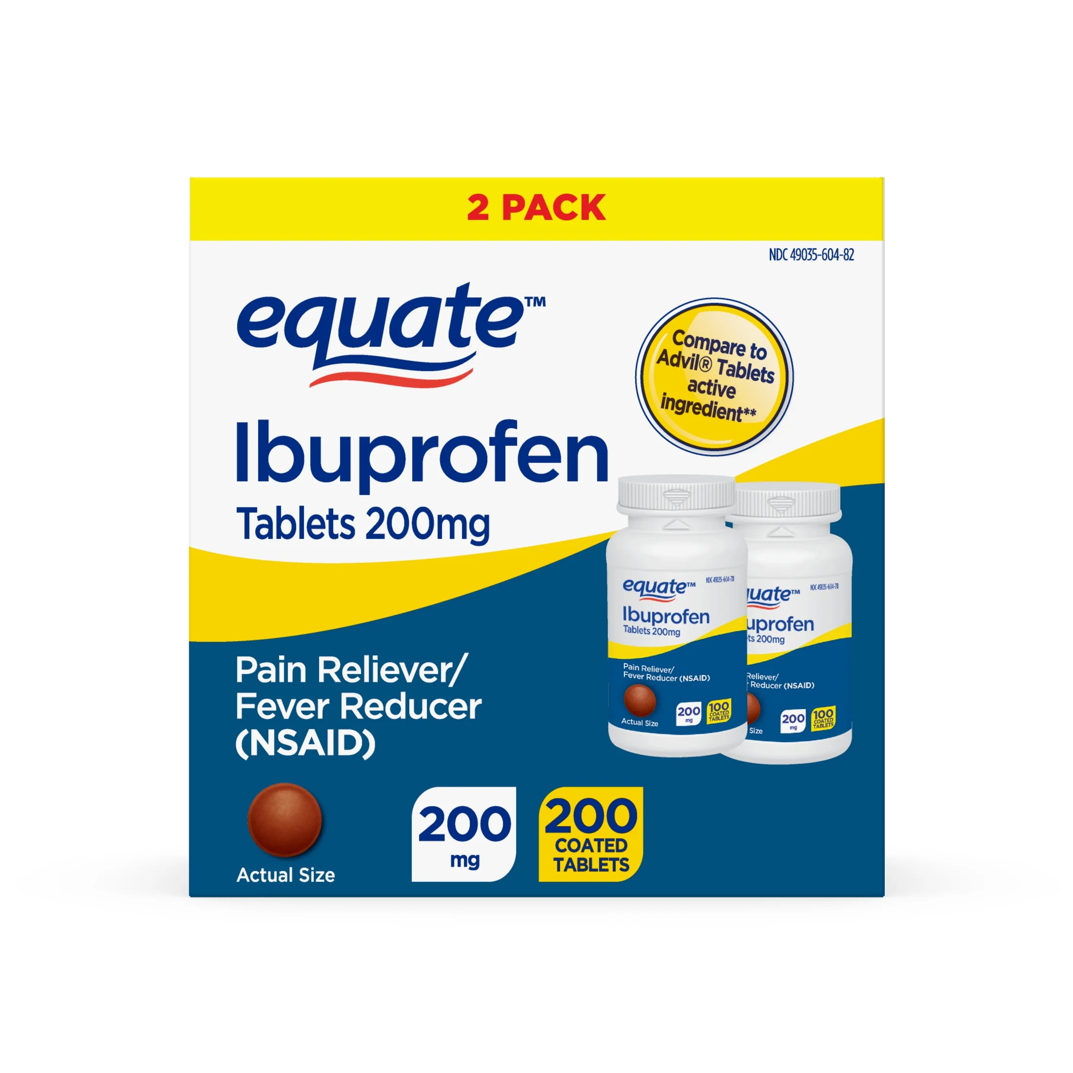 Equate Ibuprofen Tablets 200 mg, Pain Reliever/Fever Reducer, 2 pack, 200 Count | Walmart (US)